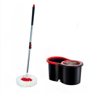 Imagem de Mop Giratorio Com Cabo De 140 Cm Cesto Em Inox Balde Centrífuga E Rodinhas Com 2 Refil