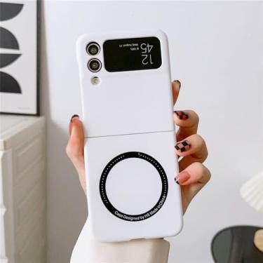Imagem de Capa líquida de luxo para samsung galaxy z flip 3 4 5 5g z flip5 zflip4 dobrável 5 capa magnética de carga sem fio, branca, para samsung z flip 4