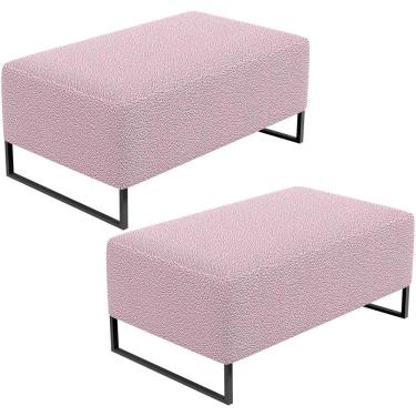 Imagem de Kit 02 Puffs Decorativo Sala De Estar Cléo 90cm W01 Base Ferro Preto Bouclê Rosê - Lyam Decor