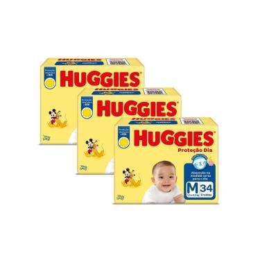 Imagem de Kit 3 Fralda Huggies Proteção Dia Tamanho M 34 Unidades Descartáveis