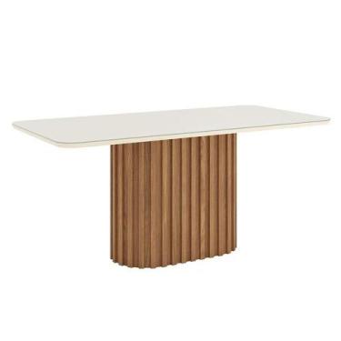Imagem de Mesa De Jantar Solana 180 Cm Canto Arredondado Com Vidro Nature Off Wh