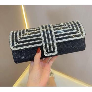Imagem de Bolsa clutch feminina com strass, bolsa de mão brilhante para festa de casamento, formatura, preta