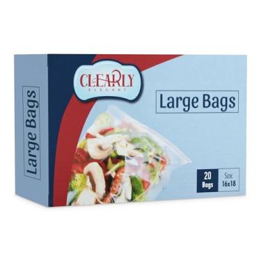 Imagem de Clearly Elegant Sacos de plástico transparente com zíper, 41 x 45 cm, pacote com 20 sacos de plástico com zíper, sacos grandes com zíper ideais para alimentos, armazenamento de roupas, cobertores e
