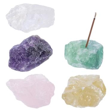 Imagem de FINGERINSPIRE 5 peças de suporte de incenso de cristal cru natural, pedras não polidas, suportes de incenso ásperos, queimadores de incenso para aromaterapia, presente para meditação, serenidade