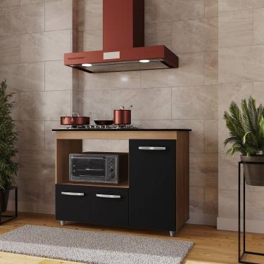 Imagem de Balcão Cooktop Ana 4 Bocas 114m com Nicho Para Forno e 3 Portas - Savana/Preto Móblis