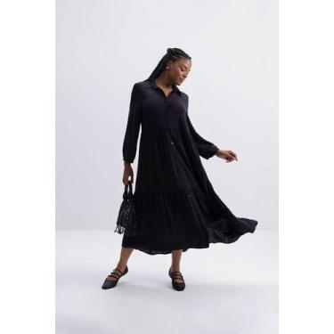 Imagem de Vestido feminino chemise midi Essendi, Preto, M