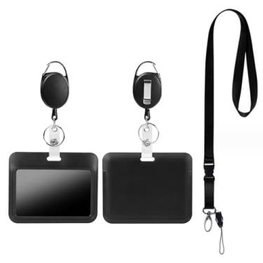 Imagem de Carretel retrátil para crachá de identificação: pacote com 2 unidades, suporte de crachá de identificação deslizante vertical com clipe de cinto, chaveiro destacável, cordão de puxar resistente para