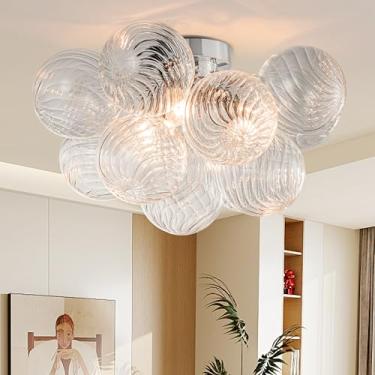 Imagem de GoYeel Lustre Moderno Rente Ao Teto, Lustre Globo Com 3 Luzes, Luminárias Pendentes Contemporâneas, Ilha De Cozinha, Teto, Lustre De Vidro De Meados Do Século, 17,72 Pol., 13 Globos Transparentes Em