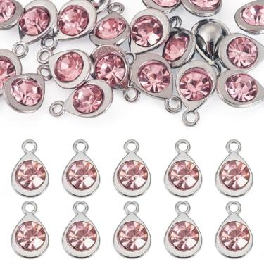 Imagem de 20 pingentes de vidro facetado em gota com pingente de pedra do mês de outubro, pingentes de cristal para fazer joias, brincos, colar, pulseira, 11,3 x 7,2 x 4,2 mm, rosa claro