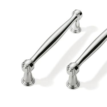 Imagem de CABDM Pacote com 2 puxadores de armário de níquel polido de centro a centro para armários armários sólidos resistentes puxadores de gaveta cômodos cozinhas quartos