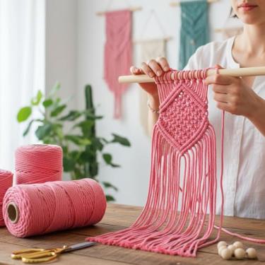 Imagem de Cordão de macramê 3 mm x 100 jardas corda de algodão colorido para pendurar na parede, decoração de casa, cabides de plantas (rosa escuro)