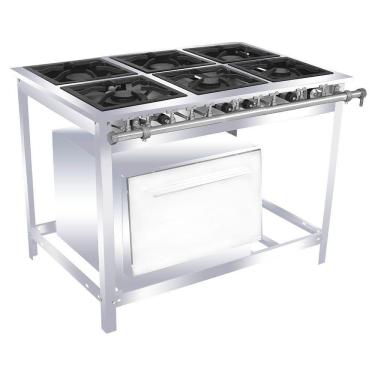 Imagem de Fogão Industrial Venâncio 6 Bocas 3 Duplas A Gás Baixa Pressão Inox Com Forno Ei6d3f