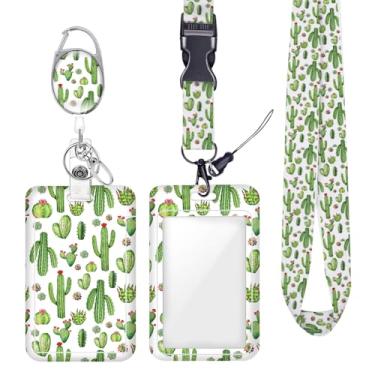 Imagem de Porta-crachá de identificação de cacto para crachá para crachá de identidade, chaveiro, protetor vertical, clipes de mosquetão retráteis, cordão de chave resistente para mulheres, psicóloga