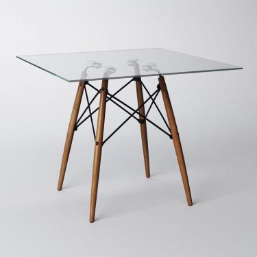 Imagem de Mesa Eiffel Wood Tampo De Vidro Quadrado 110Cm Branco