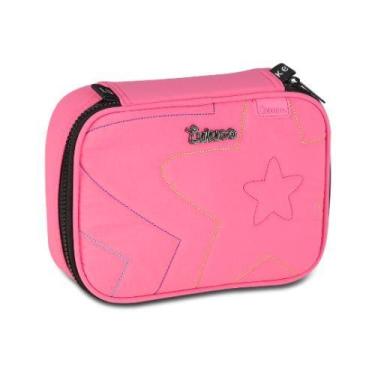 Imagem de Estojo Box Luluca Feminino Escolar 36 Elásticos Resistente, Rosa