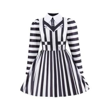 Imagem de Diajosa cos Fantasia feminina Betelgeuse de personagem de filme de terror preto e branco com listras verticais, Preto e branco, XXG