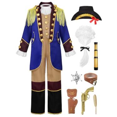 Imagem de JerrisApparel Boys Colonial Costume George Washington Hamilton Outfit Revolutionary War Halloween (8-9 Years/140cm, Blue)