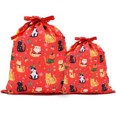Imagem de Mshutbna Sacos engraçados para presente de Natal, 2 peças, sacos de embrulho de tecido reutilizável com cordão para presentes de Natal, decorações de festa, lembrancinhas de feriado 40,6 x 30,5 x 25,4
