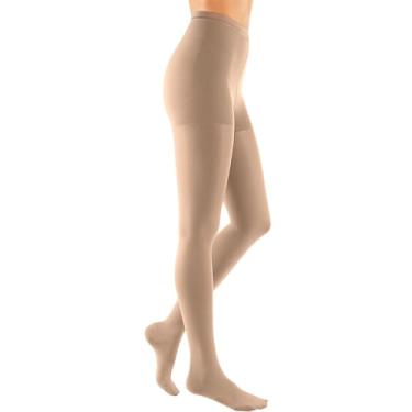 Imagem de Meia-calça de compressão médica para mulheres e homens – suporte opaco plus size 20-30 mmHg meia-calça firme graduada, Closed Toe Beige, Small