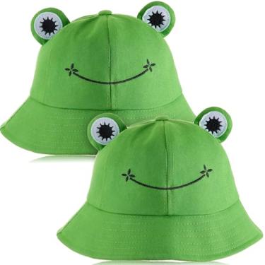Imagem de Syhood Chapéu balde de sapo, verde, engraçado, fofo, pescador, algodão, proteção solar, chapéu louco, de verão, fantasia de Halloween, Verde, 52-54cm，56-58cm