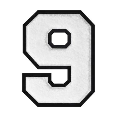 Imagem de Patch de número de chenille branco de 15 cm – aplique bordado grande universitário para jaquetas, camisas, moletons com capuz, bolsas e jeans – decoração de roupas DIY, uniforme de equipe e presente