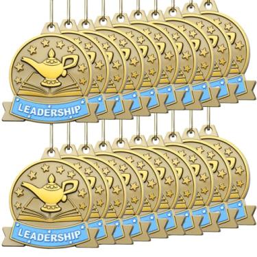 Imagem de Loetere 20 medalhas de excelência acadêmica a granel 6 cm medalhas de ouro de leitura com fitas de pescoço Troféu de metal Prêmio presentes para adultos amantes de livros competições festa (Liderança)