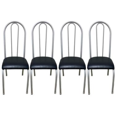 Imagem de Kit 4 Cadeiras Sala Jantar Aço Tubolar Cozinha Courino Junco Cor Do Assento:preto-branco