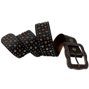 Imagem de Cinto Country Feminino Paul Western Marrom Tachas Rebites, Marrom, 110