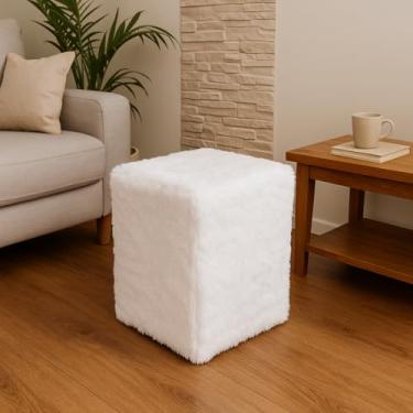 Imagem de Capa Puff Banquinho Quadrado Pelúcia Pelo Curto (BRANCO)
