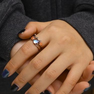 Imagem de Novo anel vintage 2026 diagonal folha de bordo pedra da lua adequado para mulheres presentes para mulheres joias acessórios de moda presente criativo (diâmetro interno: 1,6 cm)