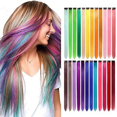 Imagem de 35PCS Extensões de Cabelo Clip-in 20 Sintético Liso para Mulheres e Destaques Festa em Múltiplas Cores Colorido Maravilhoso