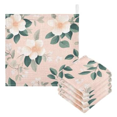 Imagem de Burbuja Toalha de banho de flor branca em rosa - Toalha de bebê absorvente macia de algodão musselina para pele sensível do bebê recém-nascido - Item essencial para bebês, 30,5 x 30,5 cm, pacote com 5