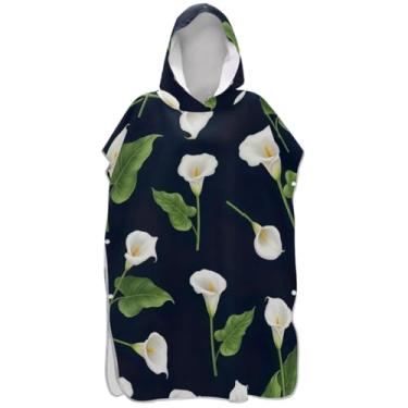 Imagem de Joisal Lírios brancos de calla folhas verdes poncho de surfe trocador roupão adulto praia com capuz toalha de banho leve ponchos de praia para homens