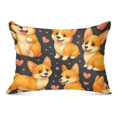 Imagem de Cute Corgi Dogs Playful Poses Grandes Flanela Fronhas Decorativas Longo Padrão Queen King Size Fronha Deslizante para Cama de Casa Sofá, Tamanho Corporal, 53 cm x 137 cm