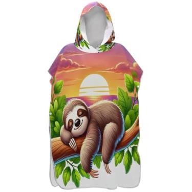 Imagem de Joisal Lindo poncho de surf de preguiça adormecida para adultos trocador de roupa de praia com capuz toalha de banho reutilizável masculino feminino poncho com capuz
