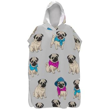 Imagem de Joisal Poncho de surfe trocador de roupão adulto com capuz toalha de praia com capuz poncho masculino absorvente com capuz cachorro fofo cinza