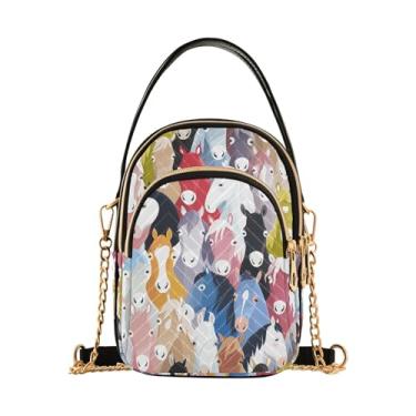 Imagem de Joisal Bolsa tiracolo xadrez estilo britânico vermelha, bolsa com zíper triplo, bolsas femininas, Cavalo colorido, 15*21*8cm