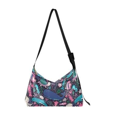 Imagem de Bolsa Hobo Feminina Underwater Life Octopus Whale de Couro Bolsas Grandes Desenhos Animados Estampa Animal Bolsa Hobo, Baleia polvo Underwater Life