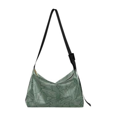 Imagem de Bolsa de ombro simples masculina Hobo de couro com folhas verdes para Dia de São Patrício, Folha de palmeira floral verde natural