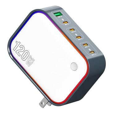 Imagem de Fockety Carregador USB C de 120 W, Bloco de Carregador GaN para Vários Dispositivos de 6 Portas, Adaptador de Energia GaN Compacto de Carregamento Rápido para Laptops, Tablets (US)