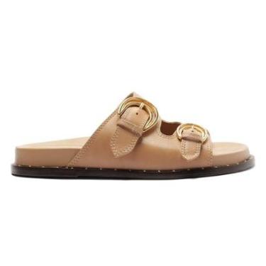 Imagem de Sandália Slide Couro Tiras Fivelas Papete Lançamenot Arezzo Tamanho:36;Cor:-Feminino