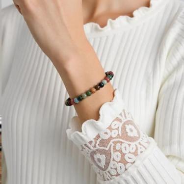 Imagem de Pulseira de contas de ágata para mulheres e homens, joia de pedra natural para meditação de equilíbrio de chakras e intuição energética, 18cm, Cristal, Sem Pedra Preciosa