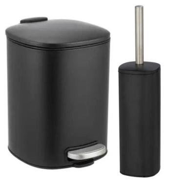 Imagem de Lixeira Banheiro Preta Pedal 5 Litros Metal Cesto Escritório - MEK
