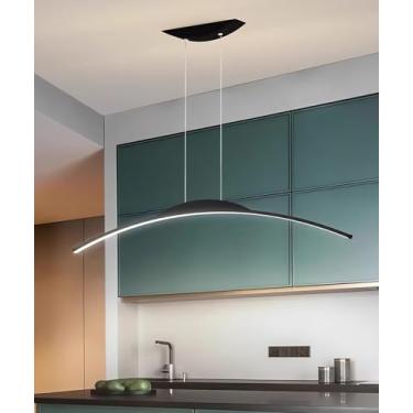 Imagem de Luminária pendente curva moderna de LED, lustre de cozinha com altura ajustável de 100 cm, luminária de teto para mesa de jantar com dimmer e controle remoto, luminária de embutir dourada (p