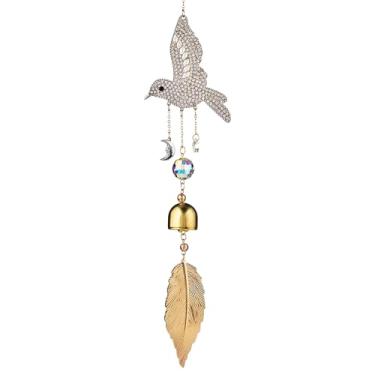 Imagem de JINYOND Enfeite para pendurar na janela de prisma de cristal de beija-flor com gancho cria padrões de luz colorida decoração solar (sino de vento)