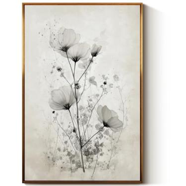 Imagem de WHASAYART Arte de parede emoldurada vintage com tinta flores 61 cm x 91 cm