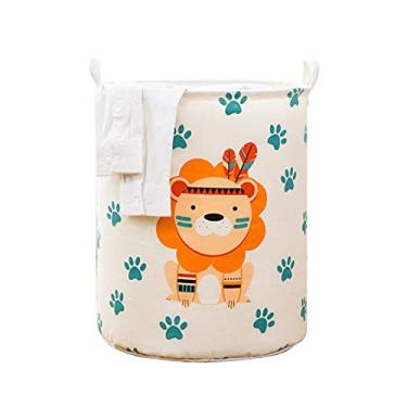 Imagem de Cestos de lavanderia, grande cesto de roupa suja, cesto de roupa suja, tecido de lona, cesta de armazenamento leve/organizador de brinquedos/roupas sujas à prova d'água para quarto, banheiro (leão)