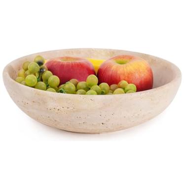 Imagem de SPESHSTONES Tigela de frutas travertino grandes de 25,4 cm para decoração de balcão de cozinha e mesa de jantar, prato de servir de pedra ideal para suporte de frutas, armazenamento de vegetais e mesa