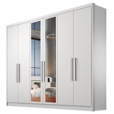 Imagem de Guarda Roupa Casal Linea 6 Portas 4 Gavetas Neve com Nicho e Espelho  