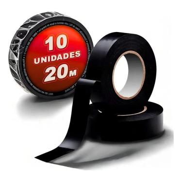 Imagem de 2X Fita Isolante Adesiva Antichamas 20 Metros Kit 10 Rolos